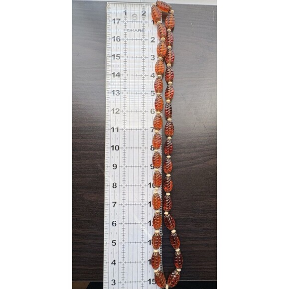 Vintage Amber Glass Beaded Clip On Earrings & Necklace Set Flapper W. Germany - Picture 8 of 8